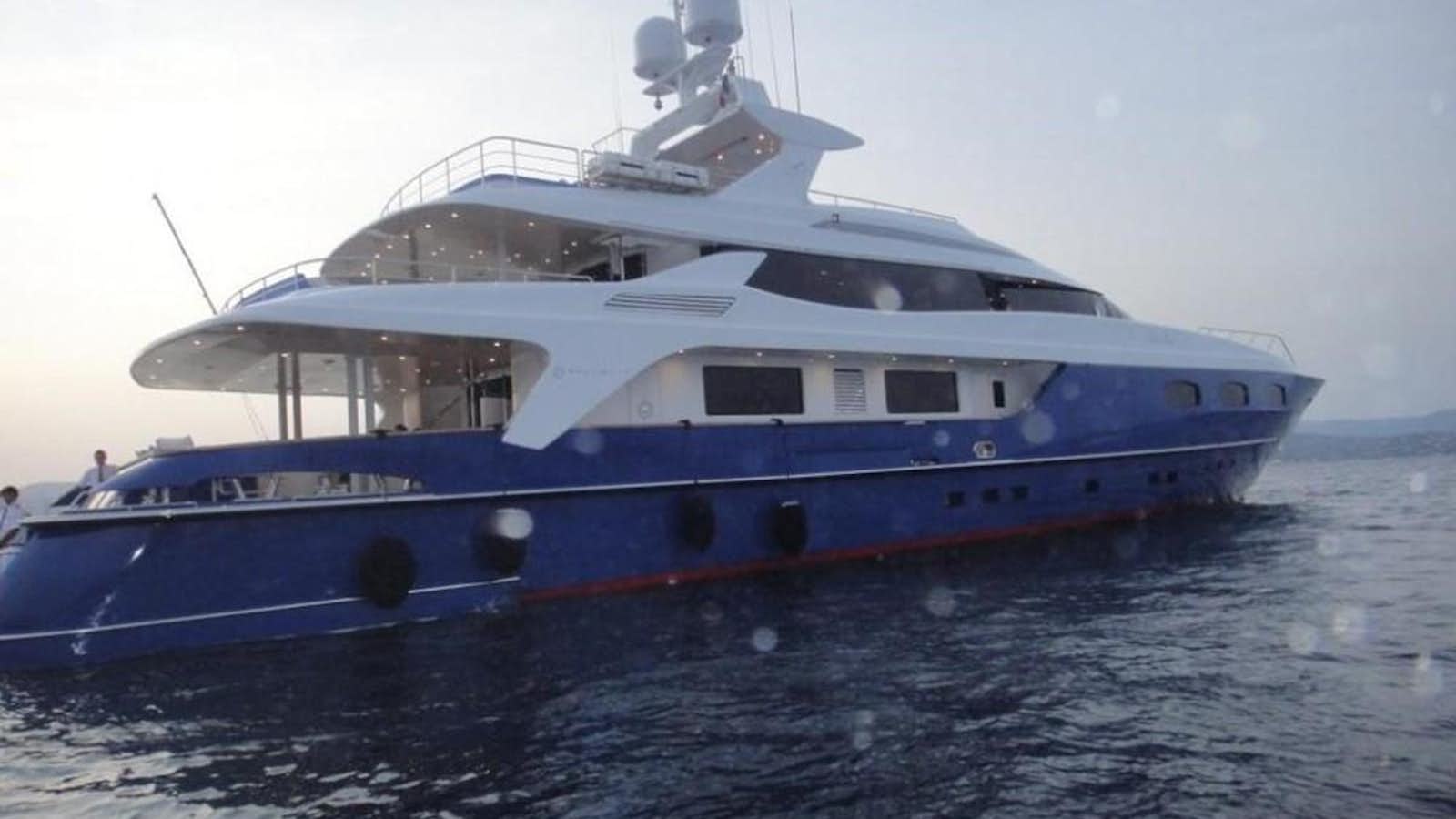 a large blue and white boat aboard BLUE EAST Yacht for Sale