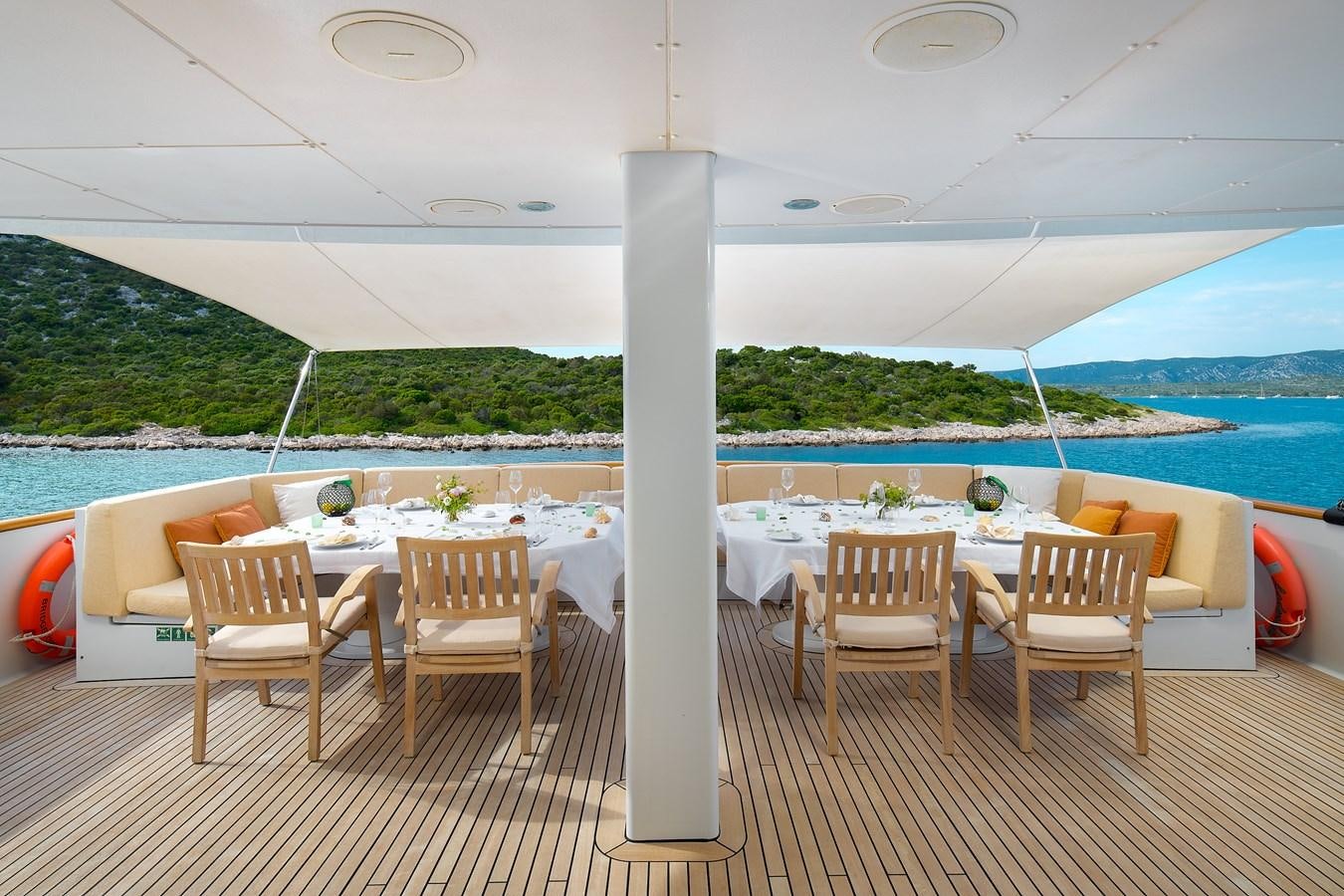 a table set up for a wedding aboard LADYSHIP Yacht for Charter