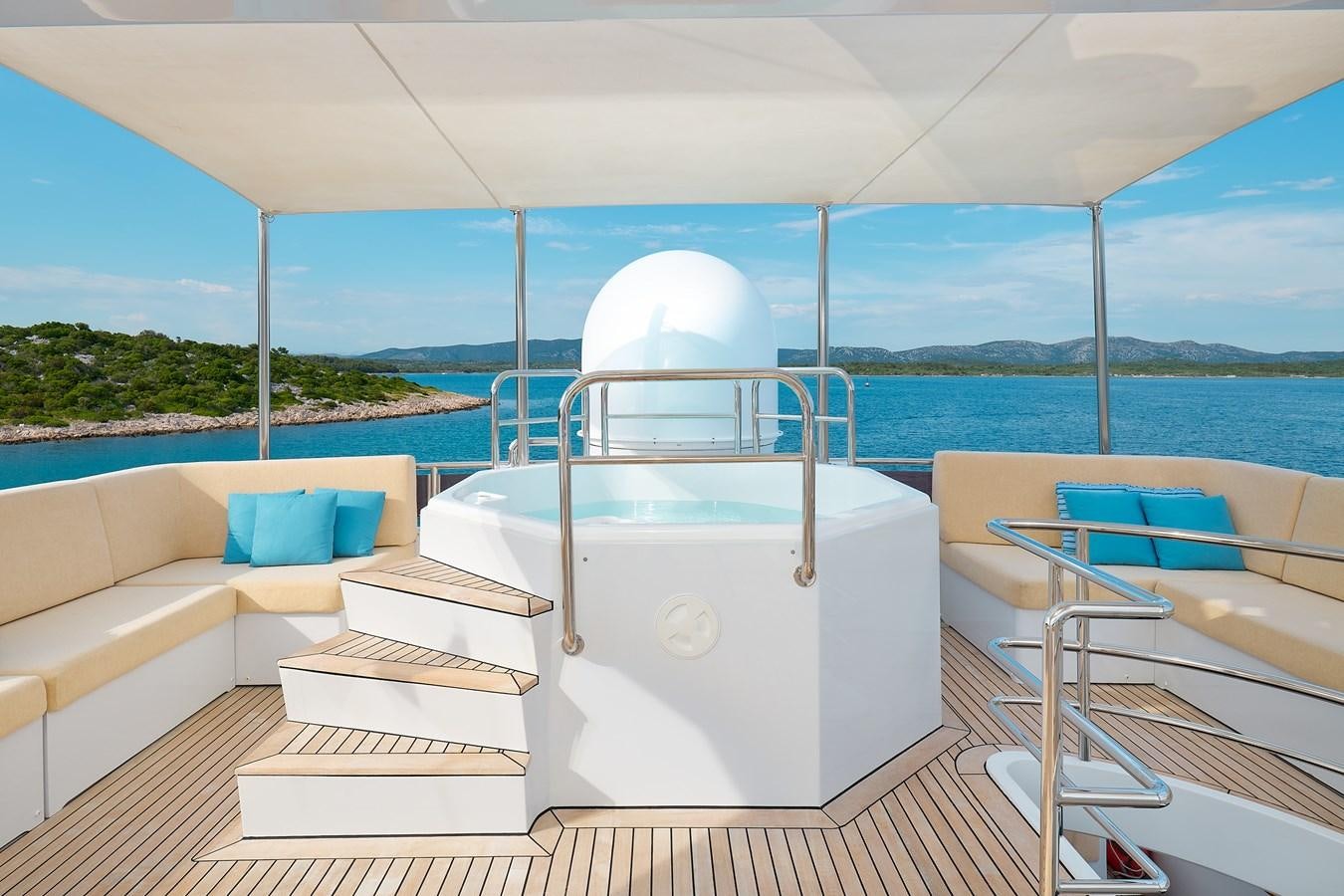 a white bed on a boat aboard LADYSHIP Yacht for Charter