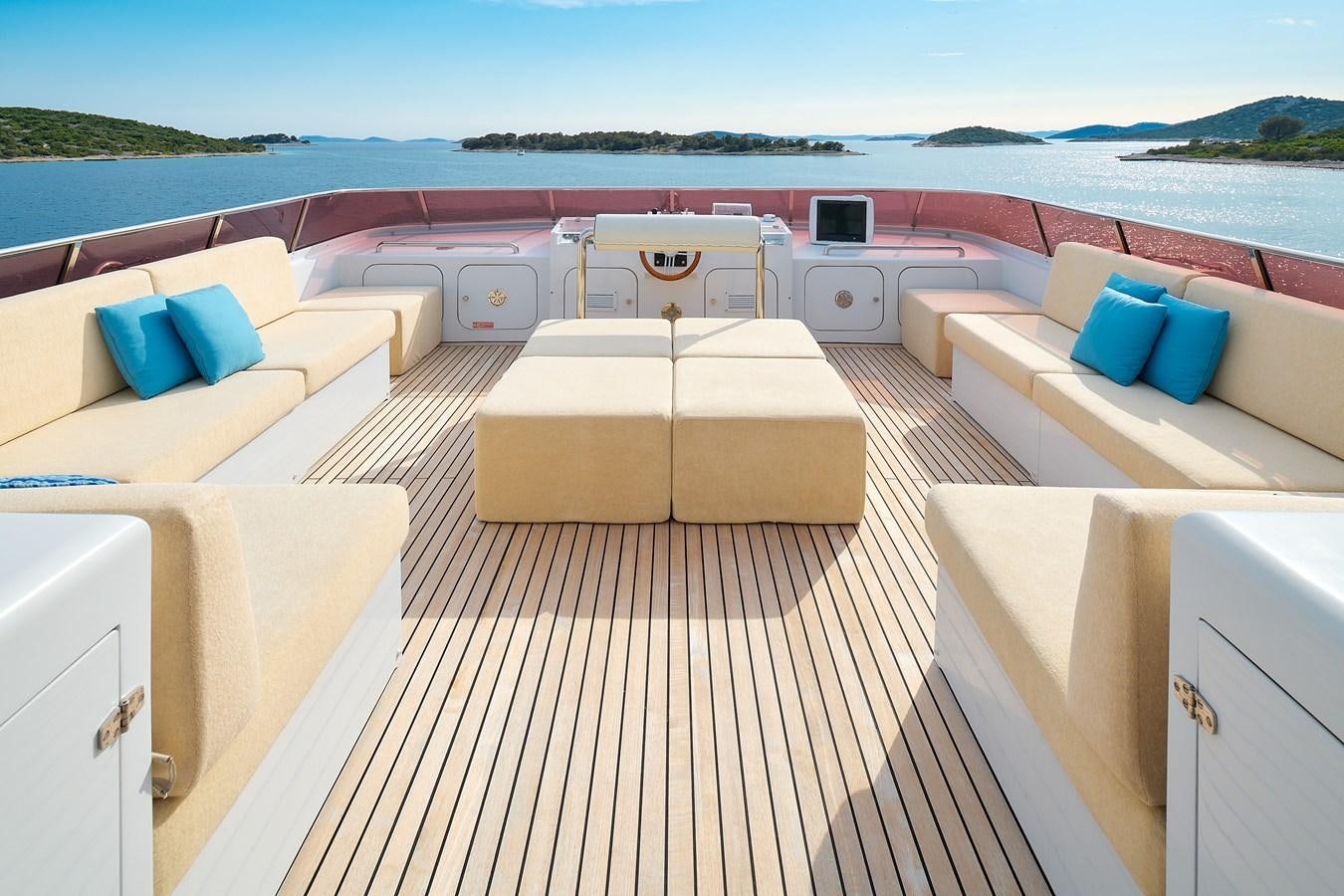 a deck with a deck and a body of water aboard LADYSHIP Yacht for Charter