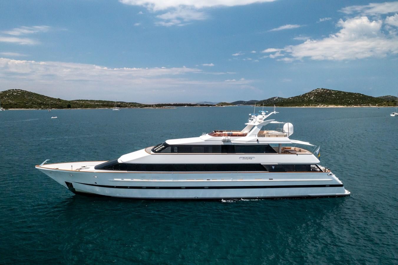 a white yacht in the water aboard LADYSHIP Yacht for Sale