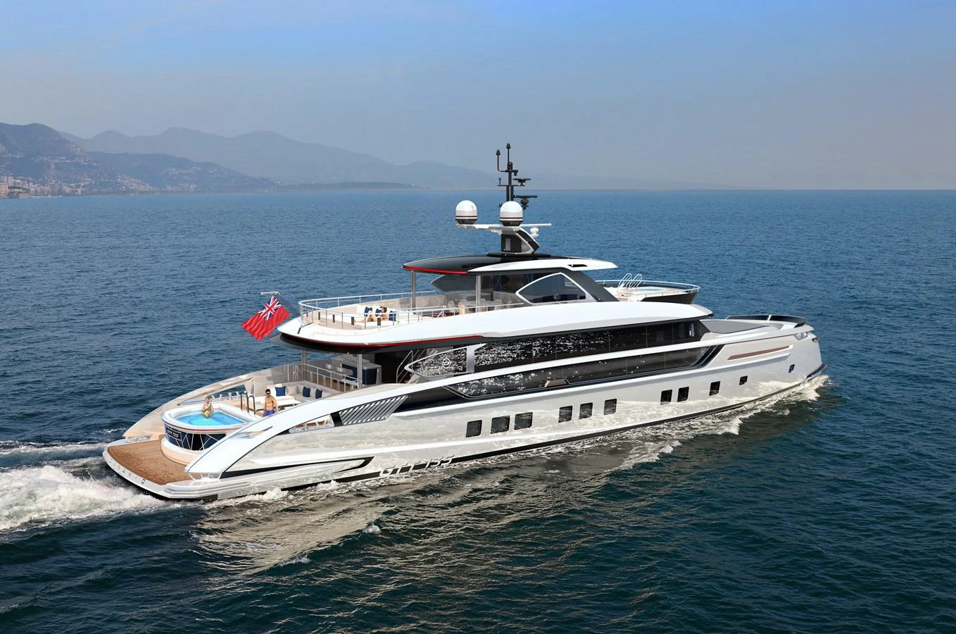 a large white boat in the water aboard DYNAMIQ GTT135 Yacht for Sale