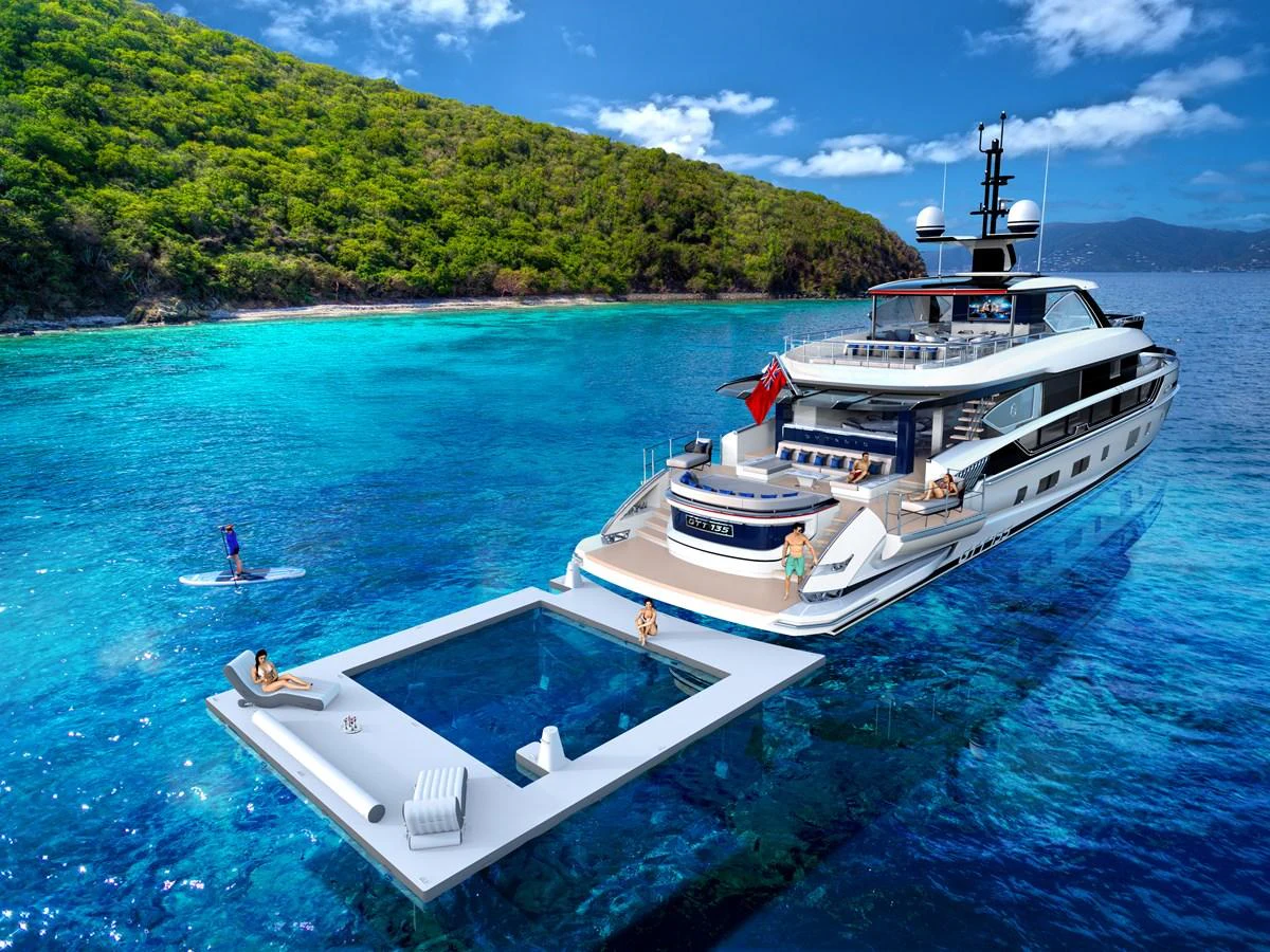 a boat in the water aboard DYNAMIQ GTT135 Yacht for Sale