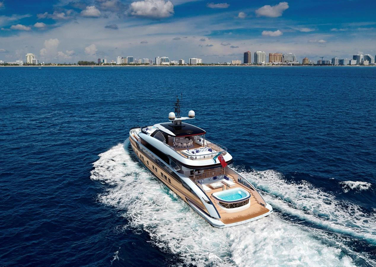 a boat on the water aboard DYNAMIQ GTT135 Yacht for Sale