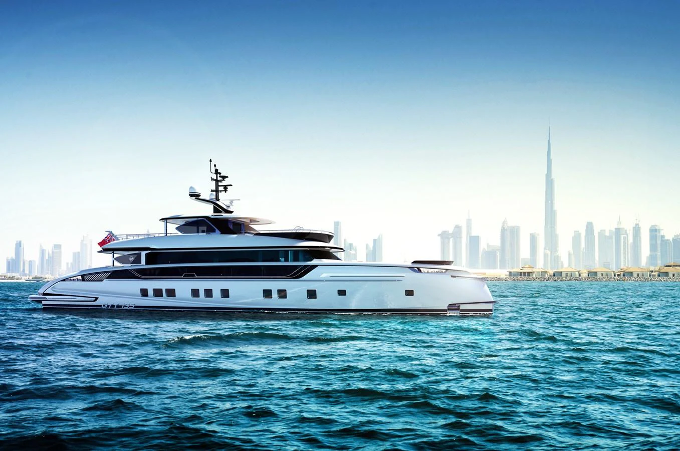 a white yacht in the water aboard DYNAMIQ GTT135 Yacht for Sale