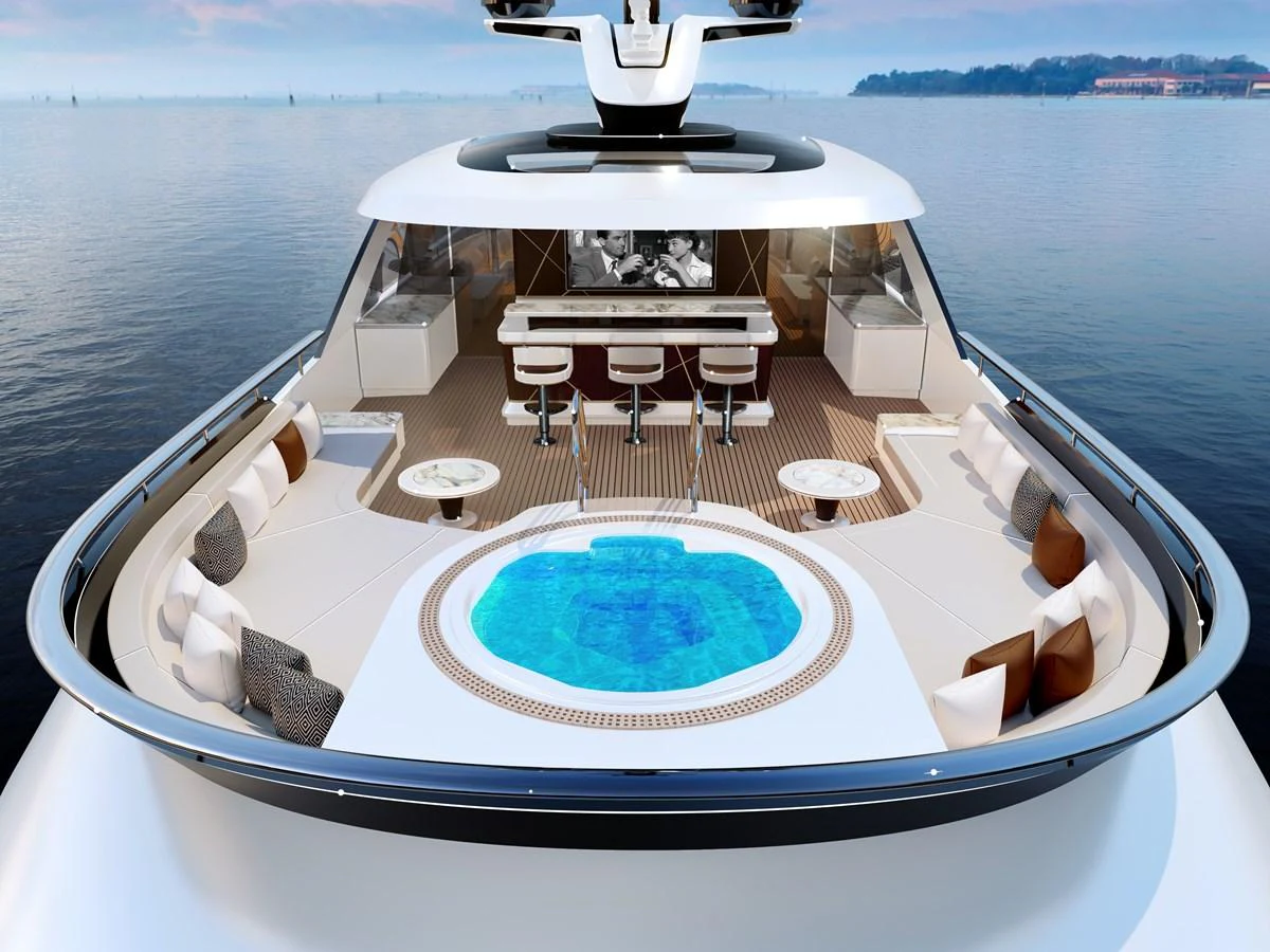 a swimming pool on a boat aboard DYNAMIQ GTT135 Yacht for Sale