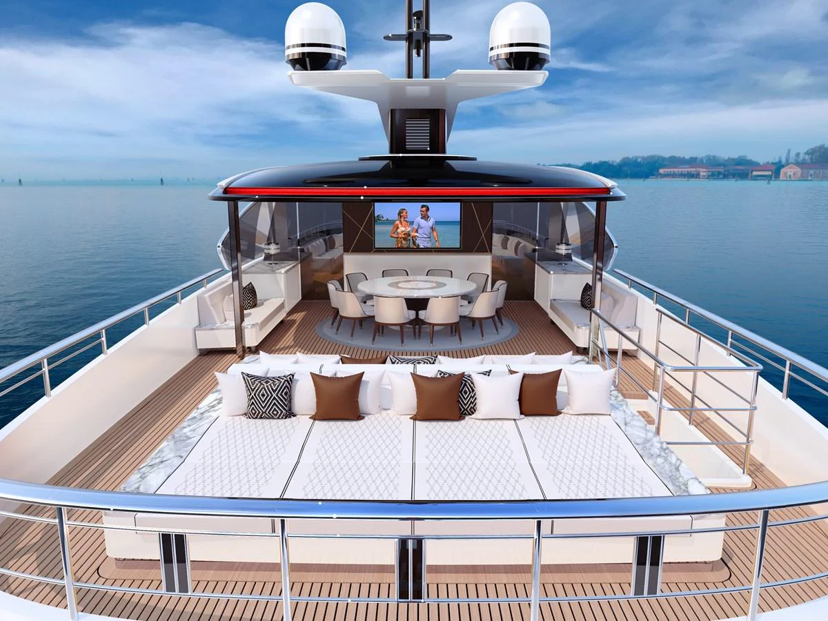 a boat on the water aboard DYNAMIQ GTT135 Yacht for Sale