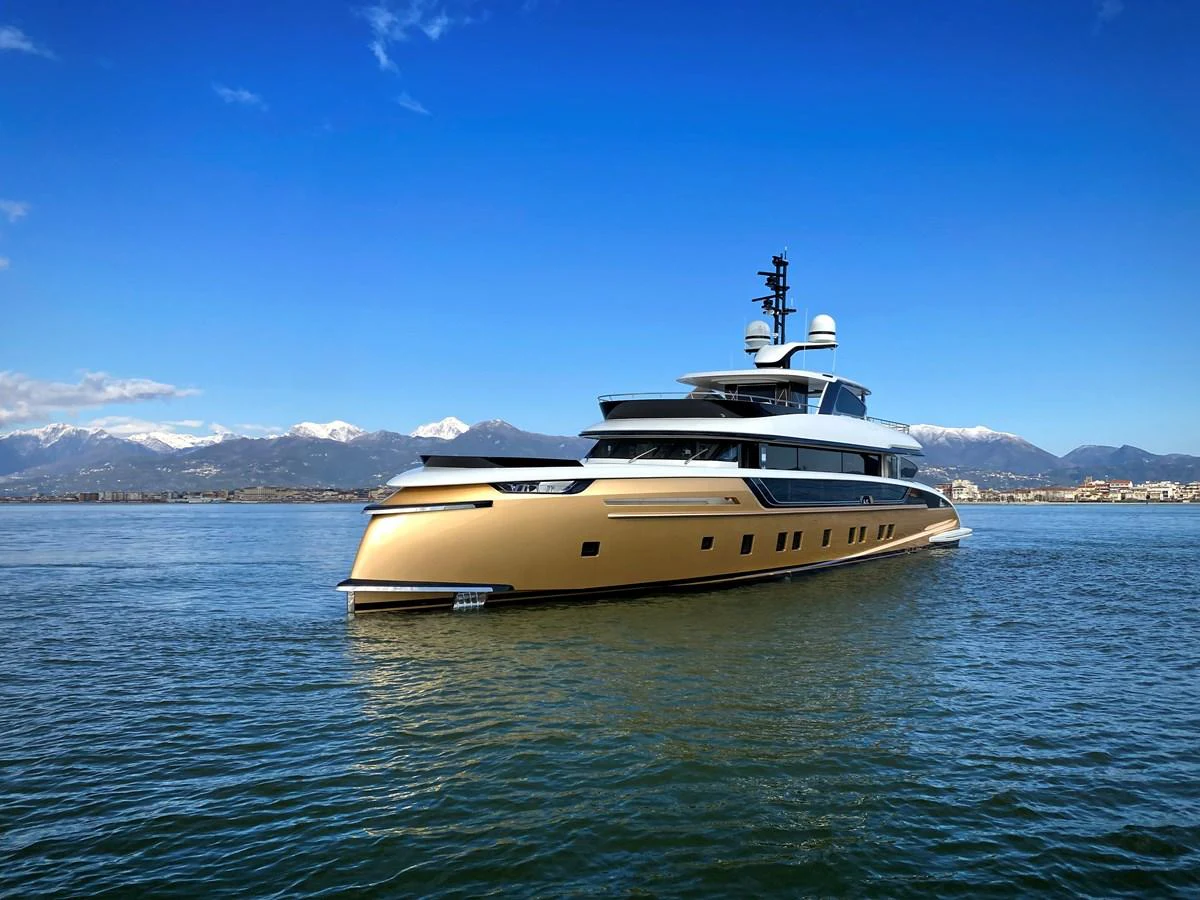 a boat in the water aboard DYNAMIQ GTT135 Yacht for Sale