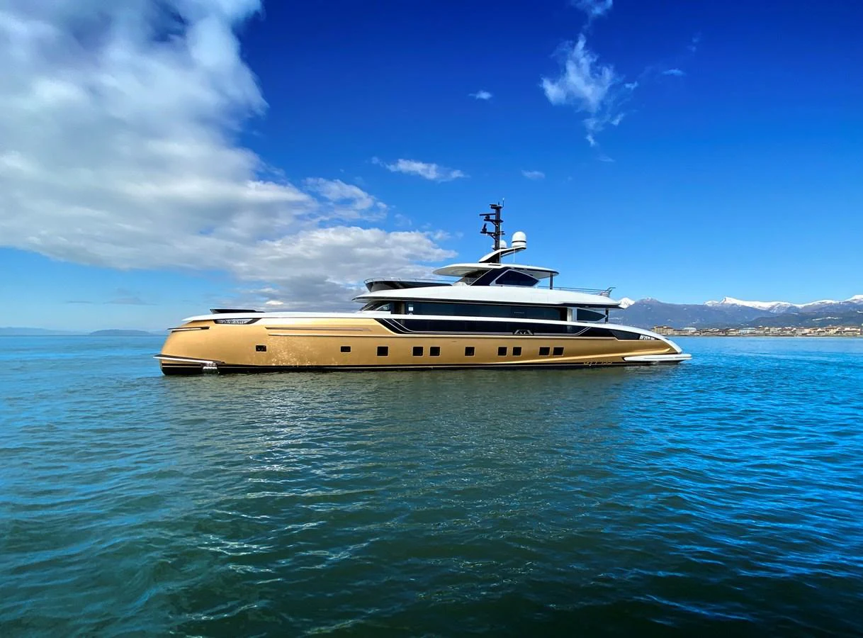 a boat in the water aboard DYNAMIQ GTT135 Yacht for Sale