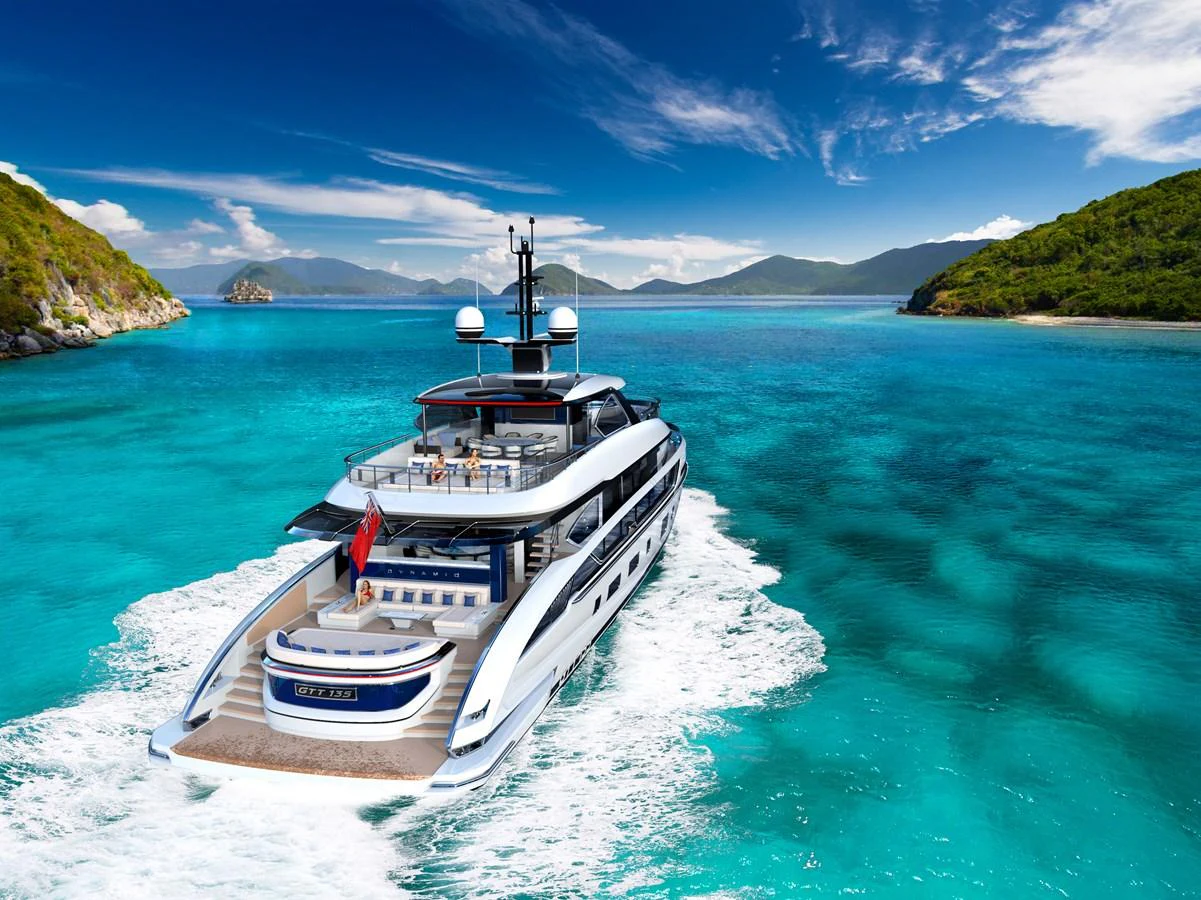 a boat on the water aboard DYNAMIQ GTT135 Yacht for Sale