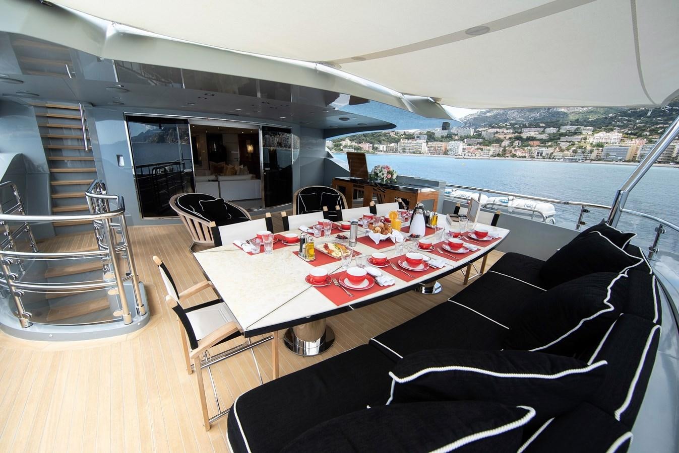 a table with food on it aboard MAESTRO Yacht for Sale