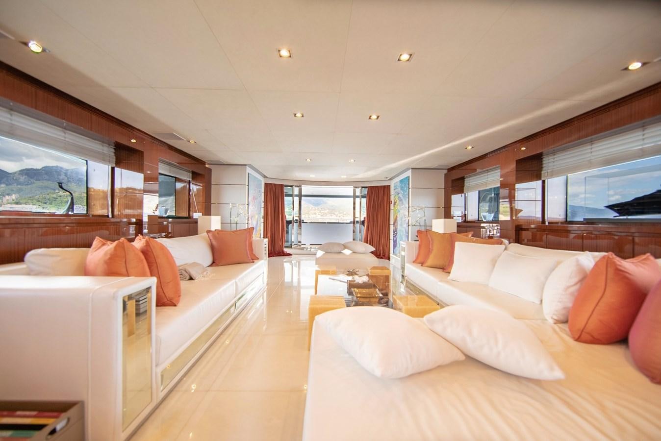 a bedroom with a bed and a large window aboard MAESTRO Yacht for Sale