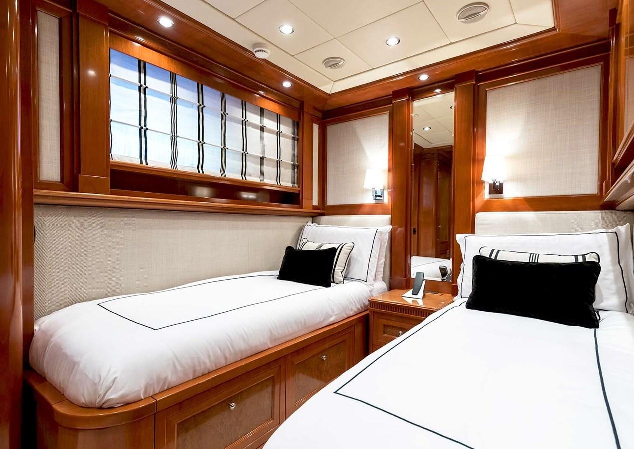 a room with two beds aboard MY WAY V Yacht for Sale