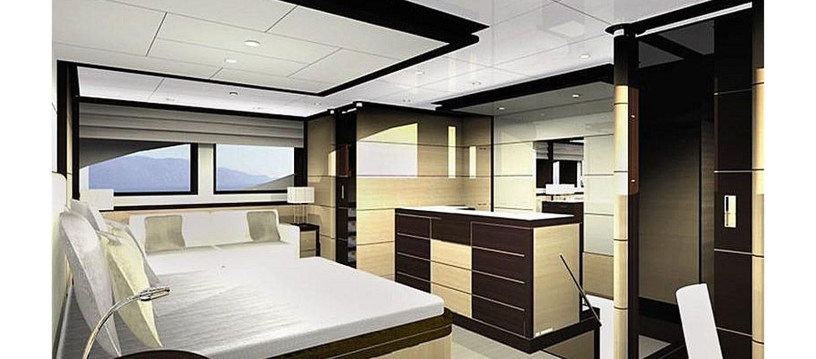 a room with a bed and desk aboard C-347 Yacht for Sale
