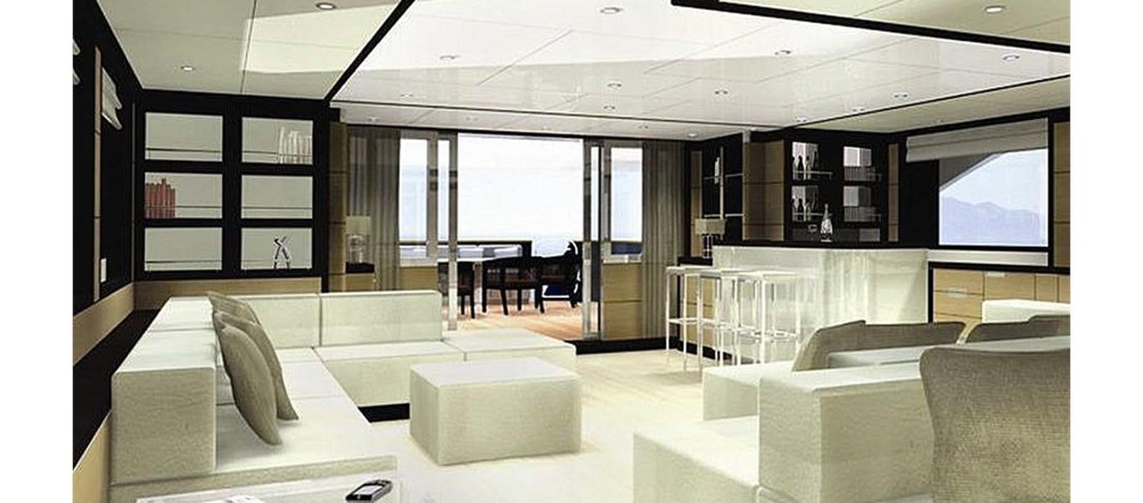 a room with a large window and a large table with chairs aboard C-347 Yacht for Sale