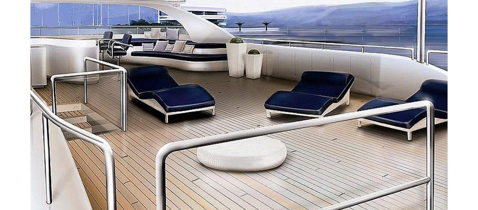 a deck with a laptop and a pool table aboard C-347 Yacht for Sale