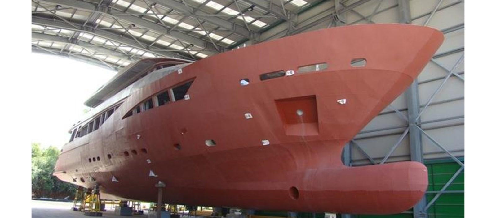 a large red and white train aboard C-347 Yacht for Sale