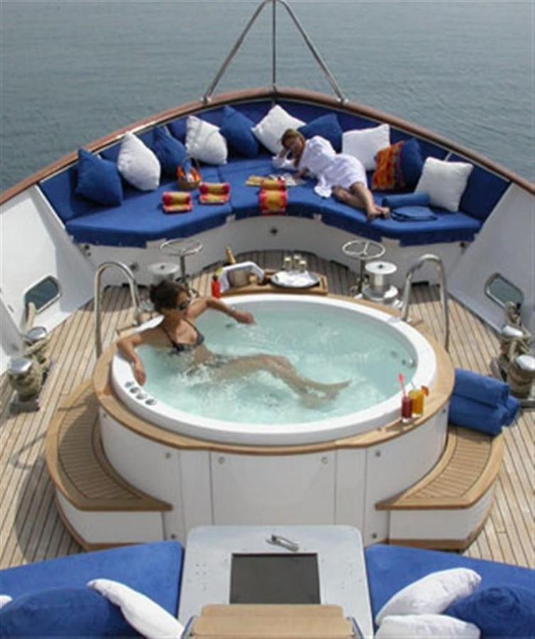 a couple of people in a swimming pool aboard AVA Yacht for Sale