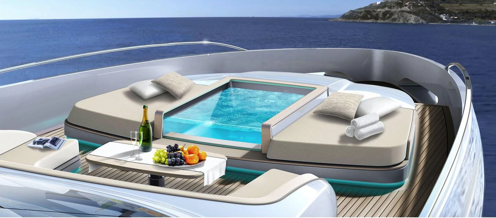 a large white lounge chair with a pool table and a large white pool aboard LEGACY 40 Yacht for Sale