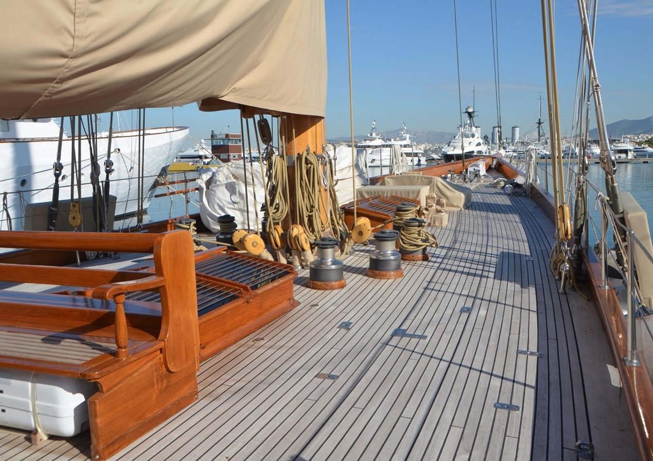 a boat deck with many boats aboard CANDIDA Yacht for Sale