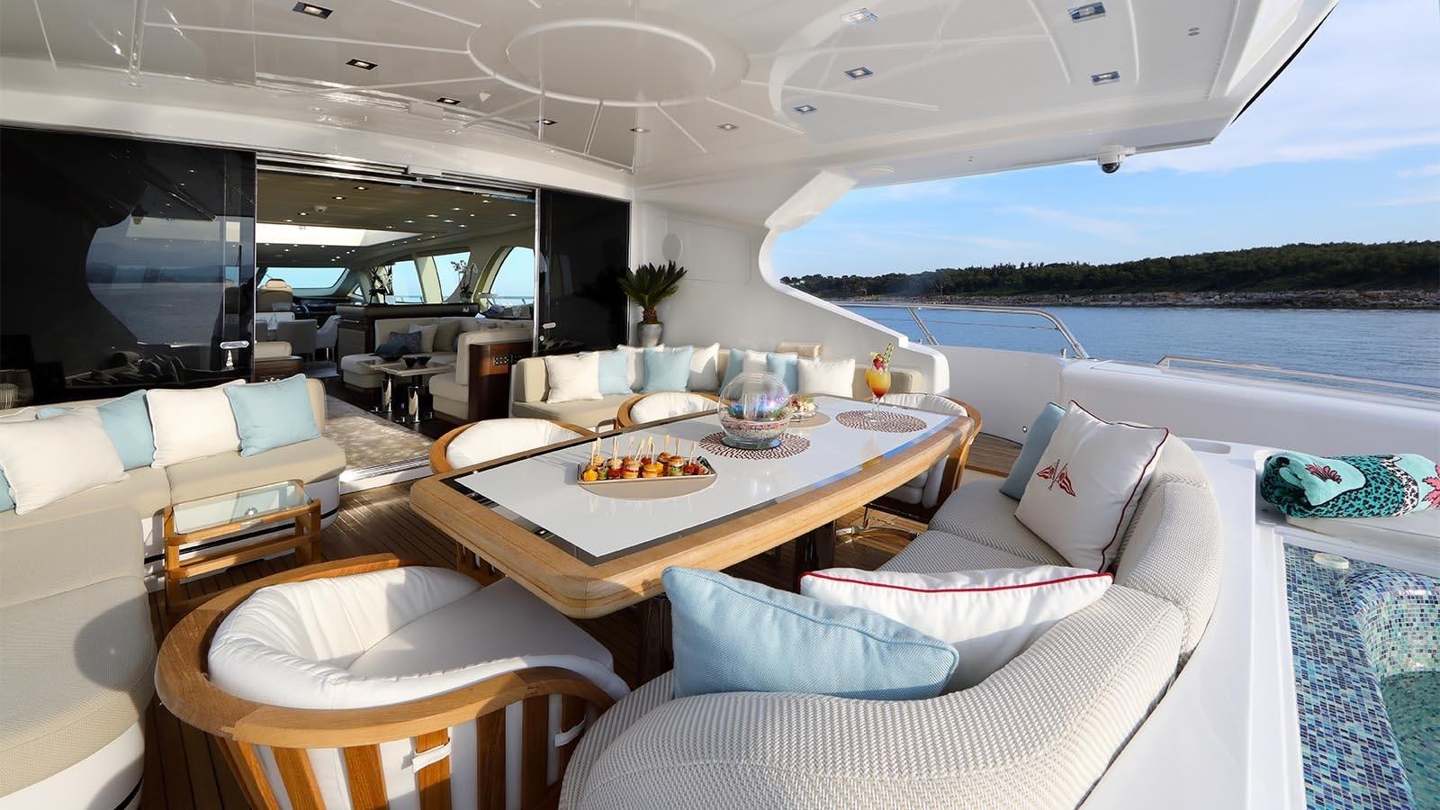 a room with a table and chairs aboard YOU & G Yacht for Sale