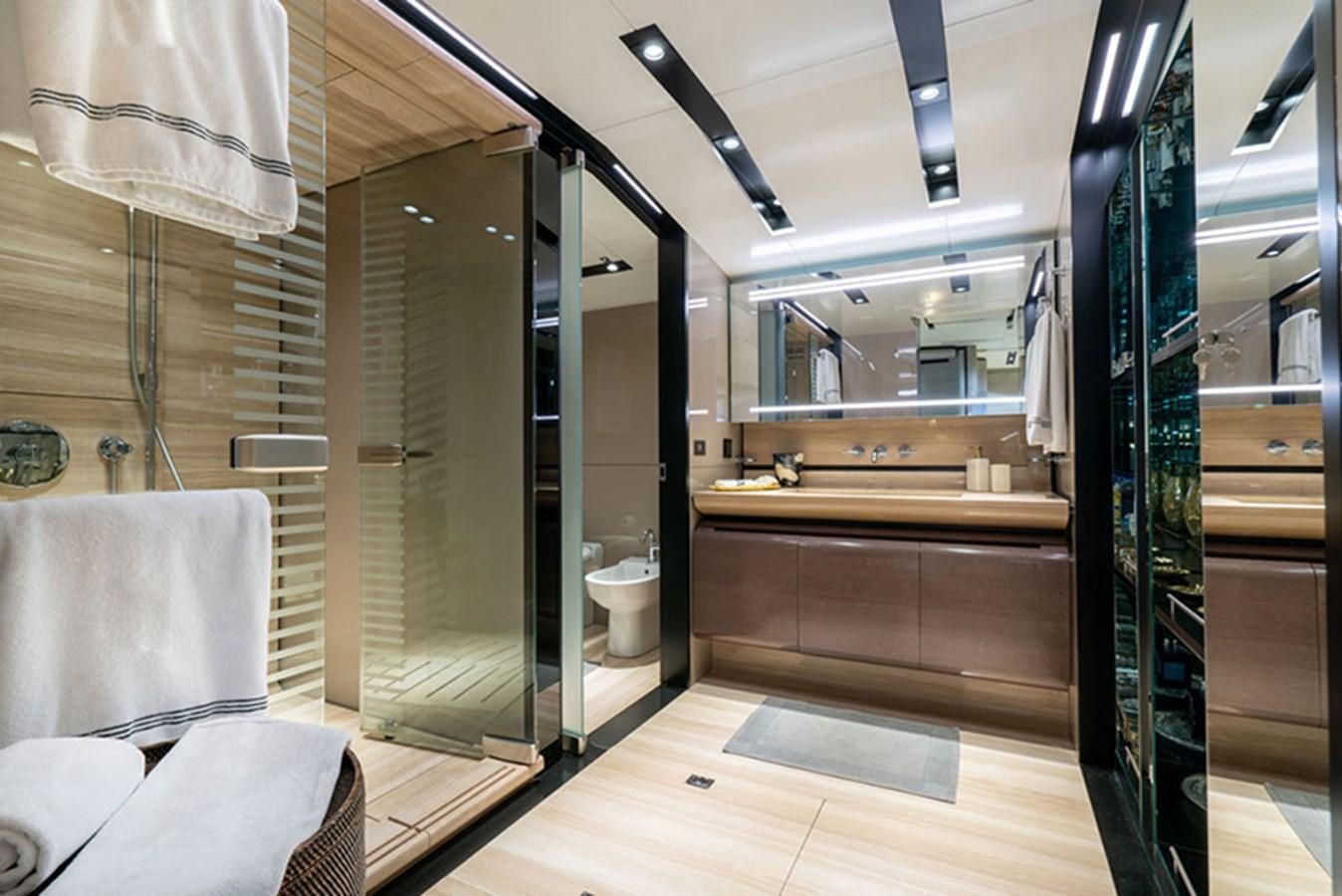 a bathroom with a shower unit aboard SAFFURIYA Yacht for Sale