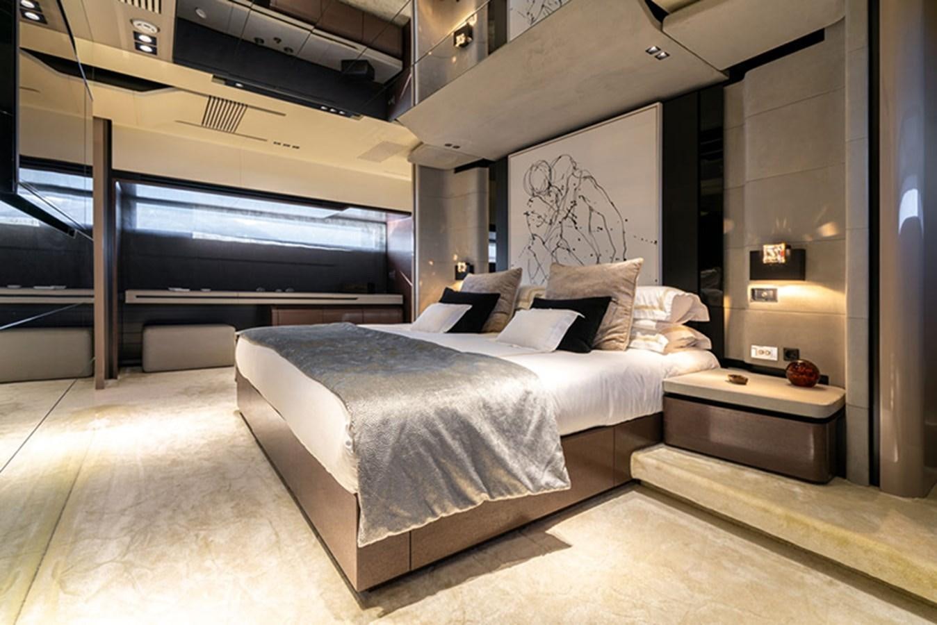 a bed in a room aboard SAFFURIYA Yacht for Sale