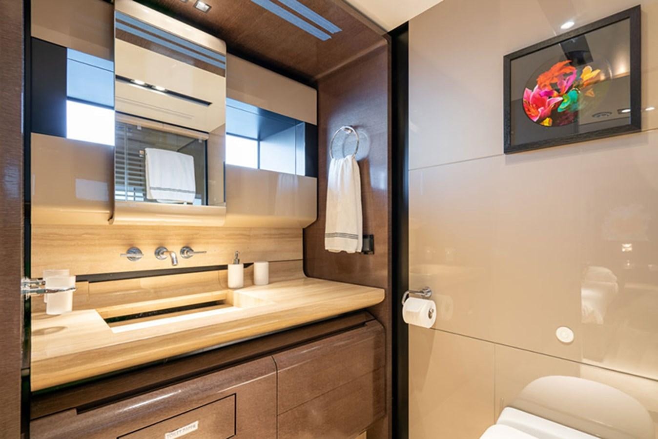 a bathroom with a mirror aboard SAFFURIYA Yacht for Sale