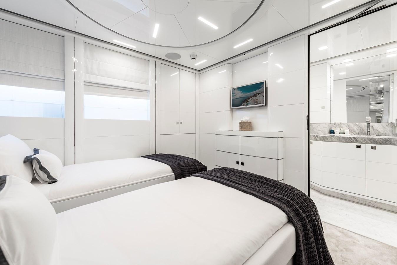 a couple of beds in a room aboard ANGKALIA Yacht for Sale