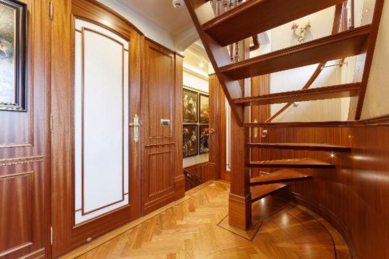 a wooden room with a bench aboard 121FT EXPLORER 37 Yacht for Sale