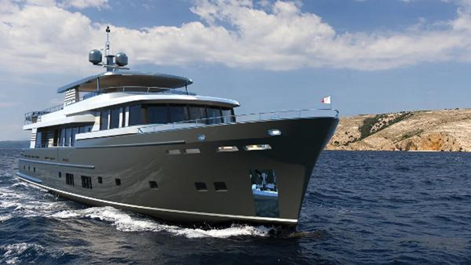 a large white boat on the water aboard 121FT EXPLORER 37 Yacht for Sale