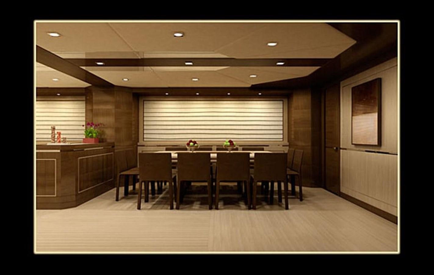 a room with a table and chairs aboard INACE YACHTS 126' AFT HOUSE EXPLORER YACHT Yacht for Sale