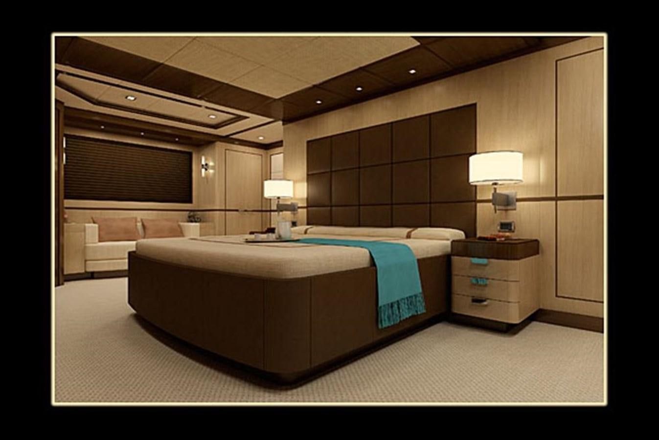 a bedroom with a bed and a lamp aboard INACE YACHTS 126' AFT HOUSE EXPLORER YACHT Yacht for Sale