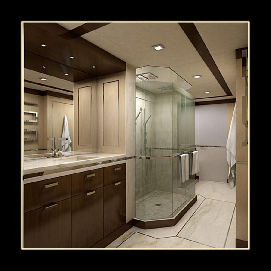 a bathroom with a shower unit and sink aboard INACE YACHTS 126' AFT HOUSE EXPLORER YACHT Yacht for Sale
