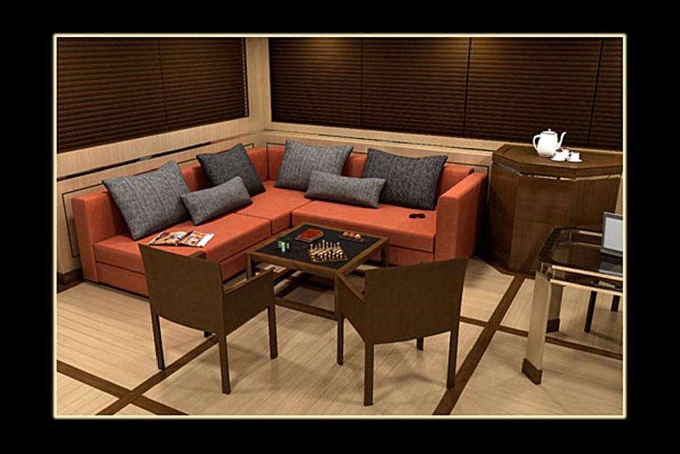a living room with a couch and a coffee table aboard INACE YACHTS 126' AFT HOUSE EXPLORER YACHT Yacht for Sale