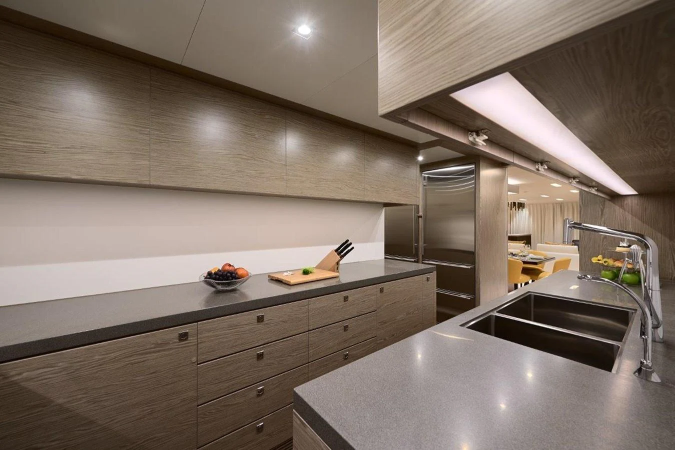 a kitchen with a large island aboard RP120 (NEW BOAT SPEC) Yacht for Sale