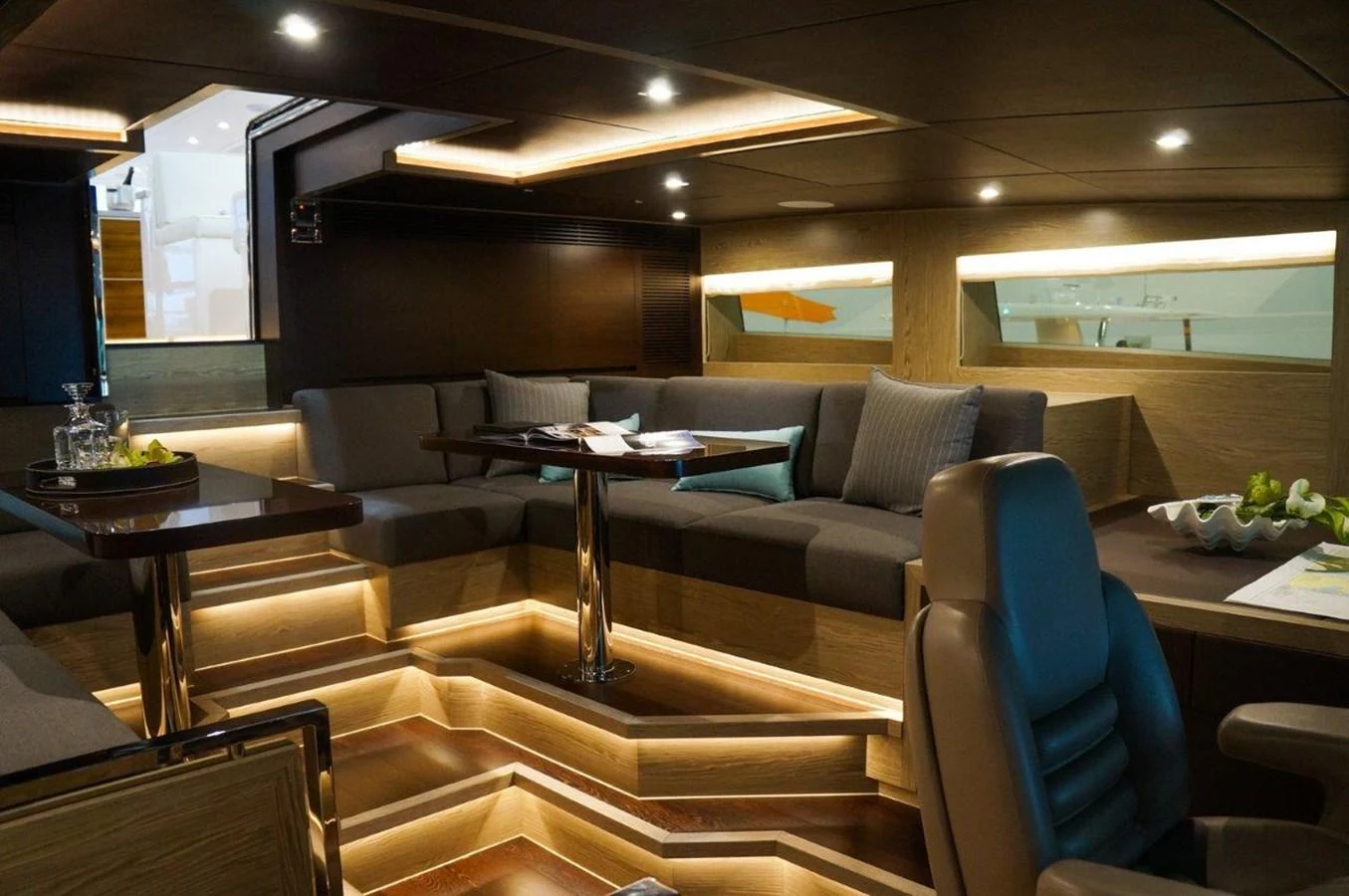 a room with a couch and a table aboard RP120 (NEW BOAT SPEC) Yacht for Sale