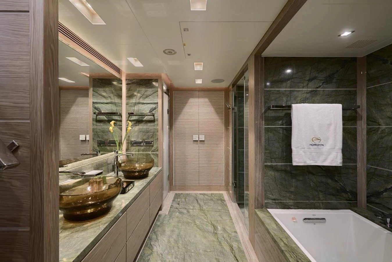 a bathroom with a glass shower aboard RP120 (NEW BOAT SPEC) Yacht for Sale