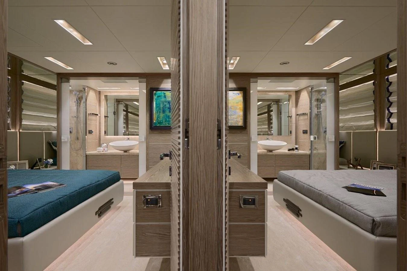 a bathroom with a large mirror aboard RP120 (NEW BOAT SPEC) Yacht for Sale