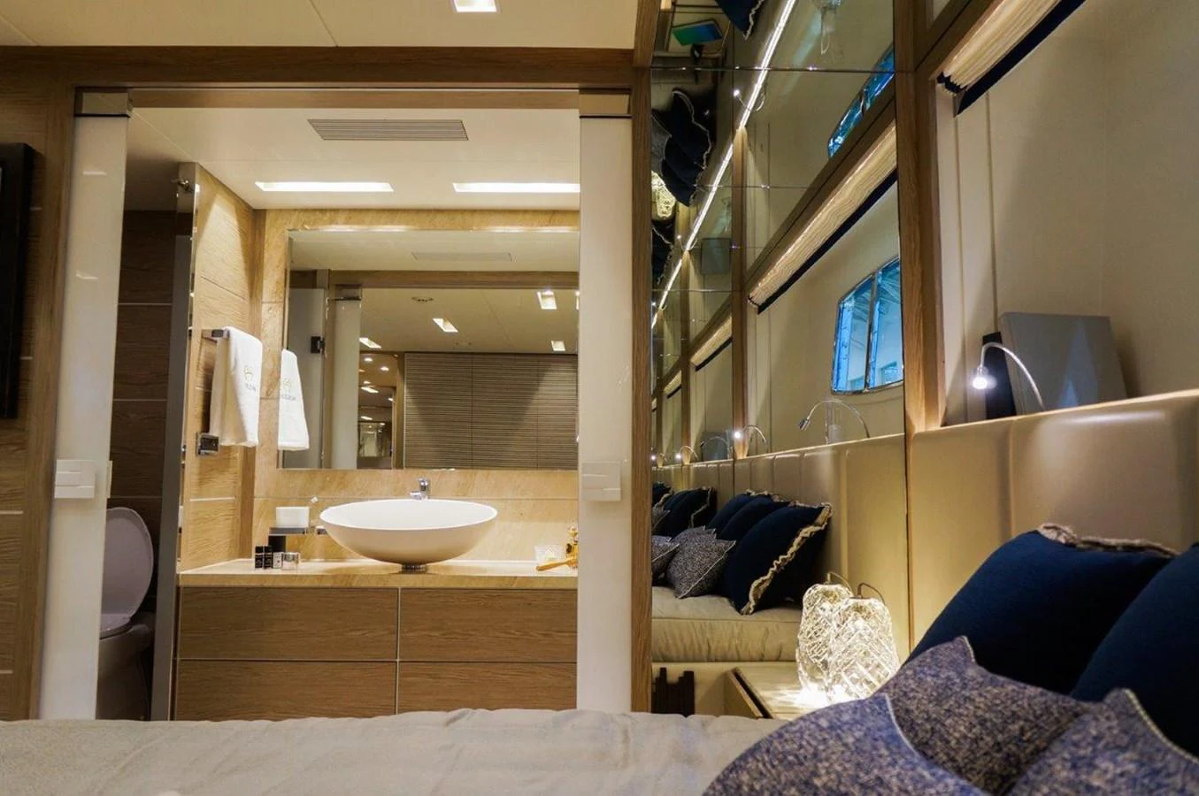 a bathroom with a sink and a mirror aboard RP120 (NEW BOAT SPEC) Yacht for Sale