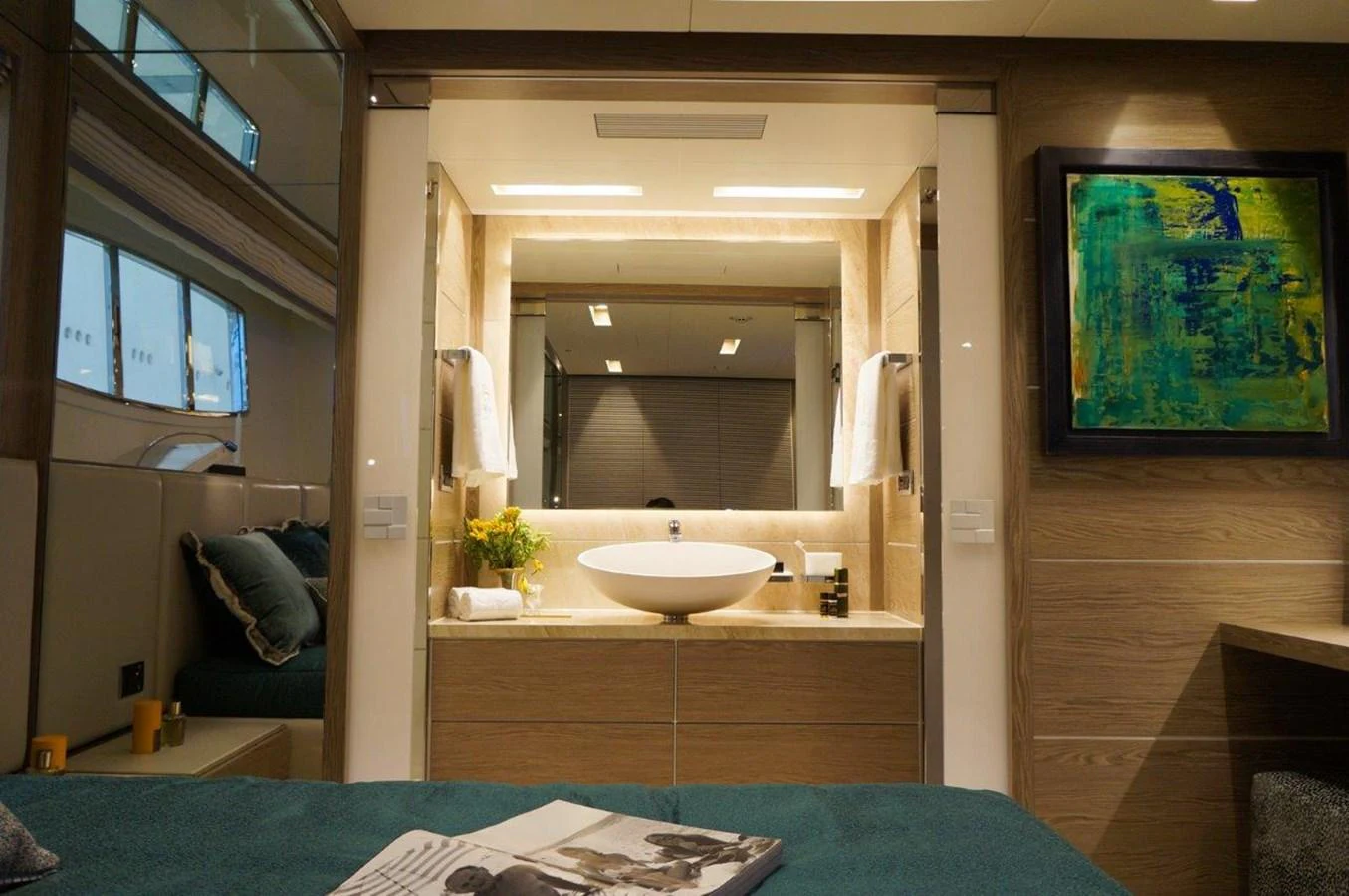 a bathroom with a sink and a mirror aboard RP120 (NEW BOAT SPEC) Yacht for Sale