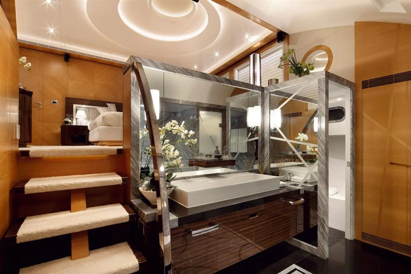 a room with a bed and a desk aboard RP120 (NEW BOAT SPEC) Yacht for Sale
