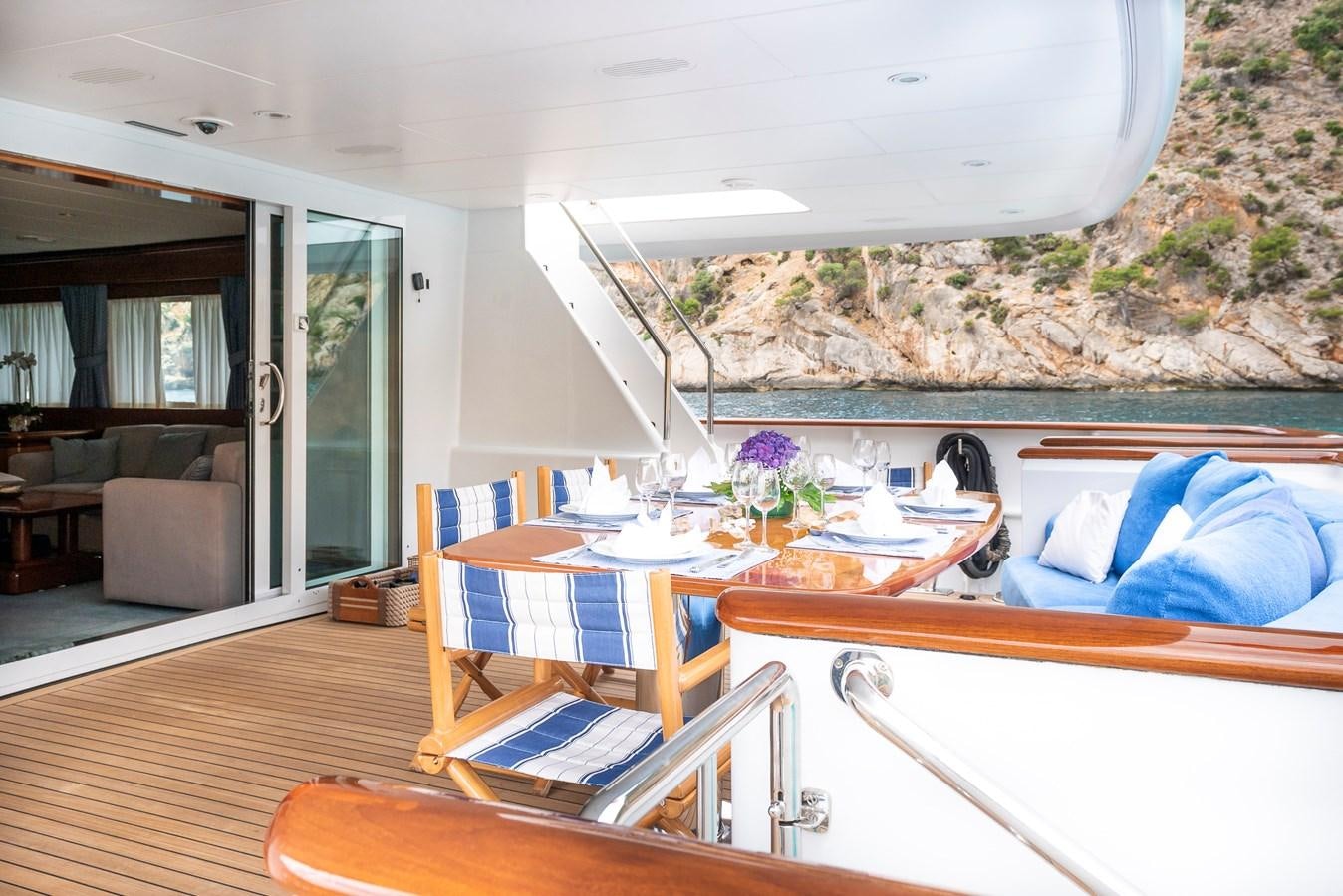 a room with a table and chairs aboard ALCOR Yacht for Charter