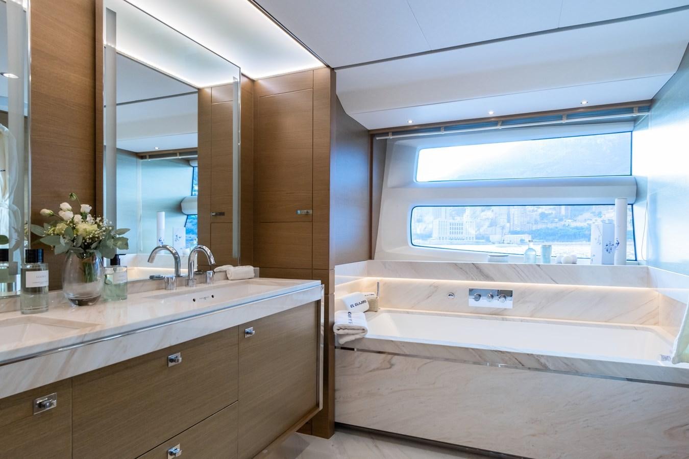 a bathroom with a large window aboard MINOR FAMILY AFFAIR Yacht for Sale