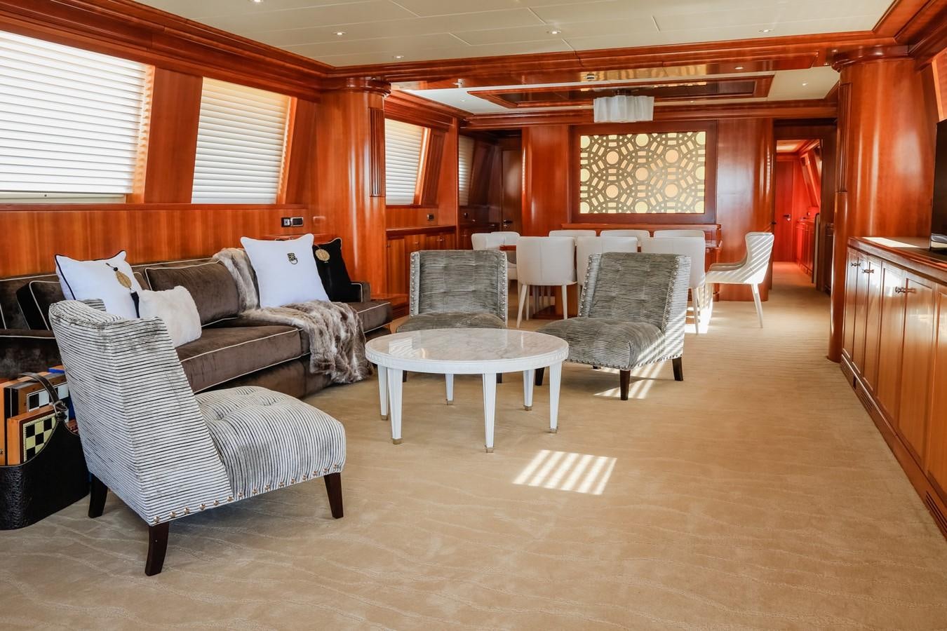 a living room with a couch and chairs aboard HUNTER Yacht for Sale