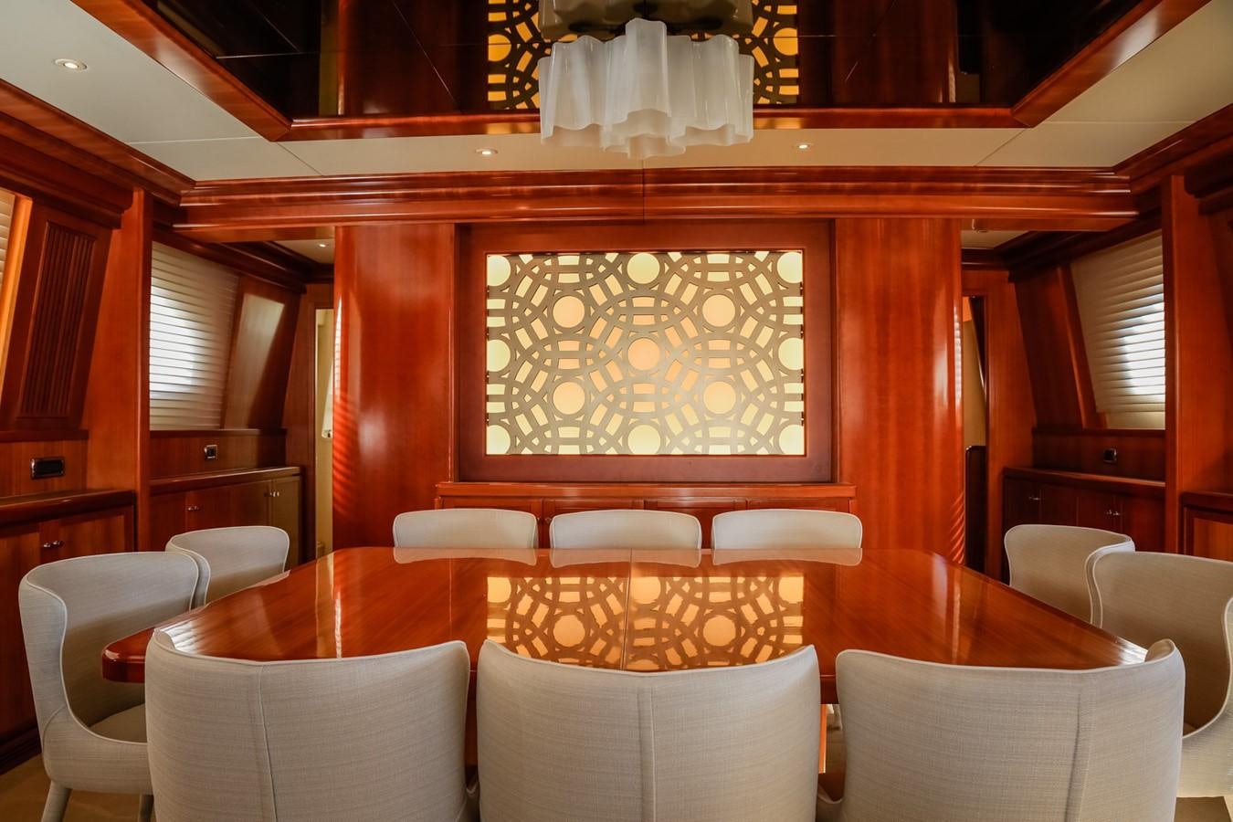 a room with chairs and a stage aboard HUNTER Yacht for Sale