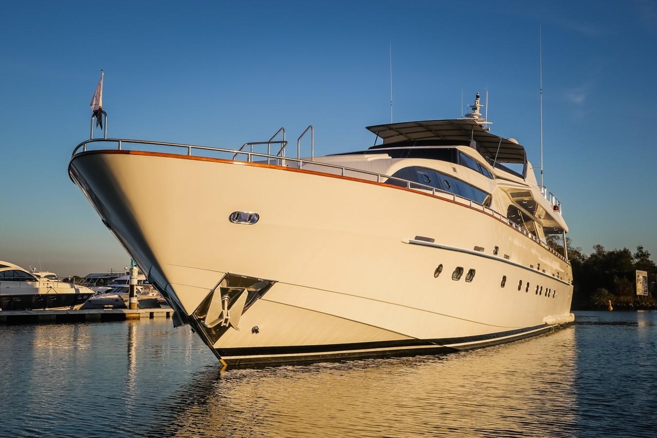 a large white boat on the water aboard HUNTER Yacht for Sale