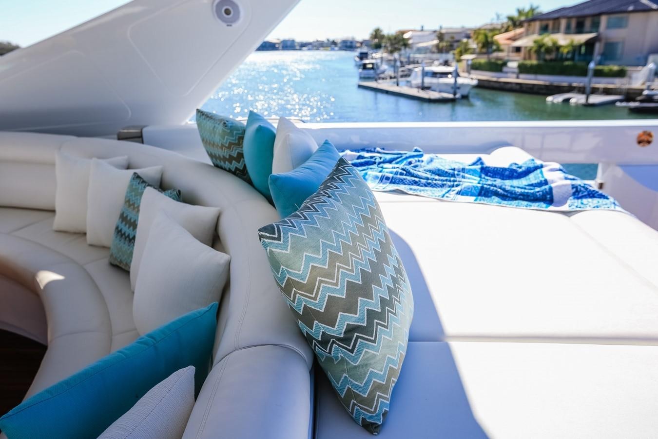 a folded towel on a chair aboard HUNTER Yacht for Sale