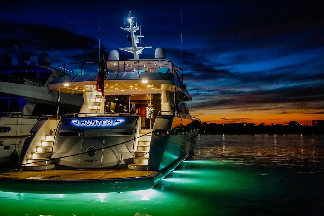 a large ship in the water aboard HUNTER Yacht for Sale