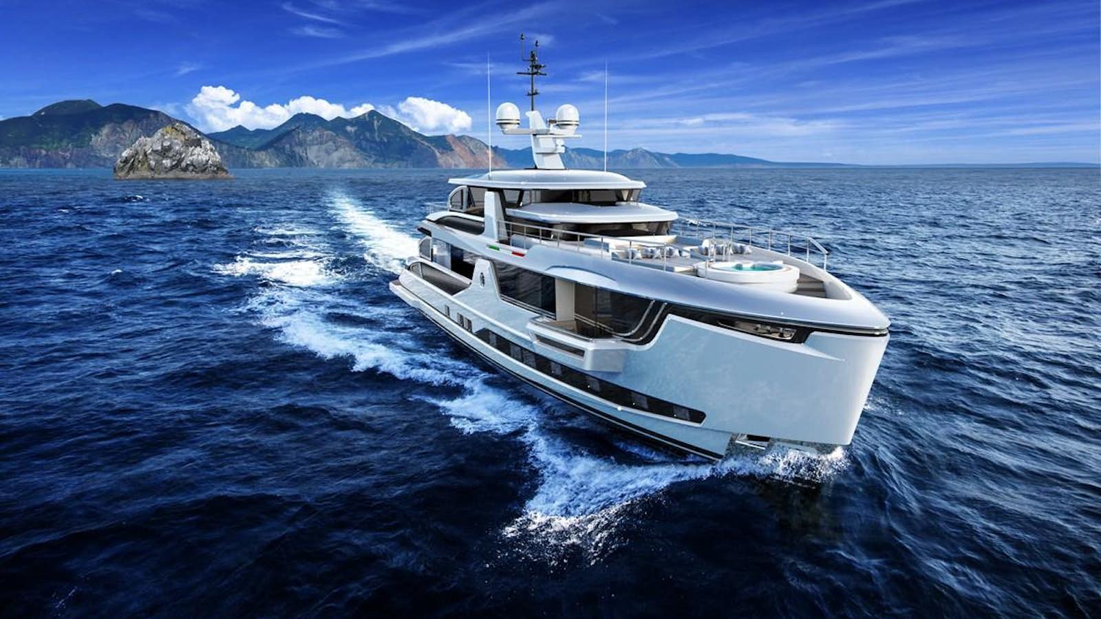 a boat on the water aboard DYNAMIQ GLOBAL 350 Yacht for Sale